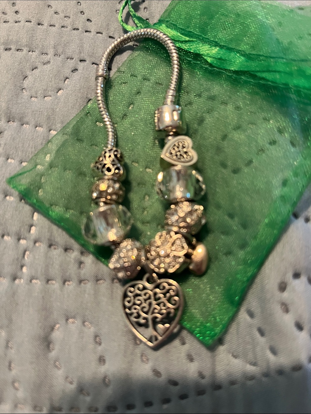 Sterling-Style Silver Heart Charm Bracelet - Silver
